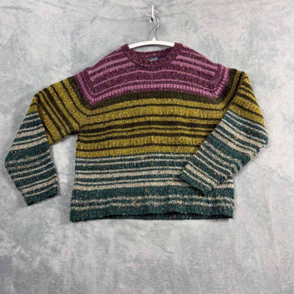 Ivy Womens M Multicolor Sweater Striped Crewneck Wool Blend Whimsigoth Boho Knit